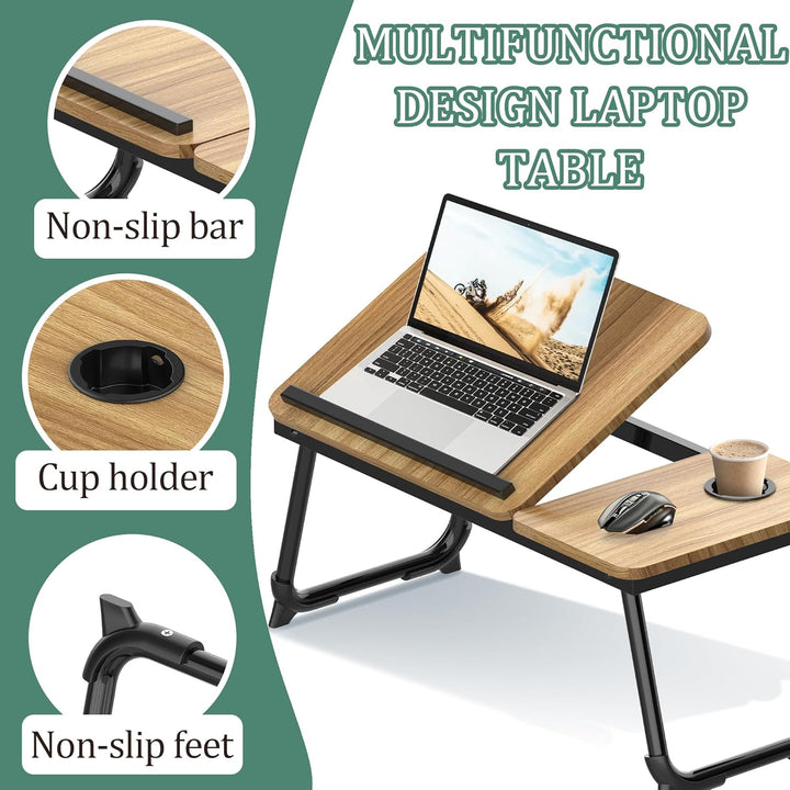 Soontrans Laptoptisch 63x27x33CM, Laptop Tisch mit Winkelverstellbar und Cup Slot, MDF, Betttisch mi