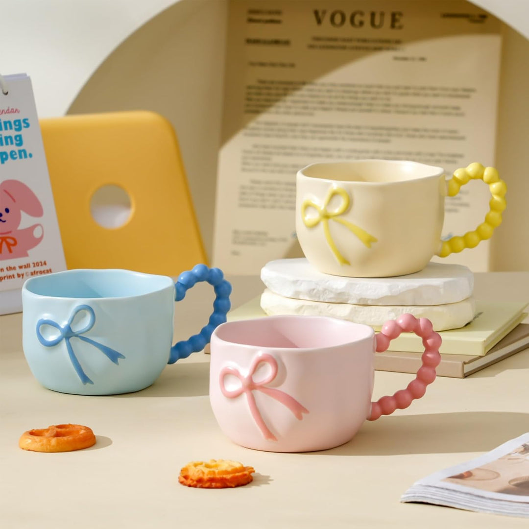 350 ML Blau Schleife Kaffeebecher Cute Mug Porzellan Kaffee Tee Tasse Keramik Tasse mit Schleife und