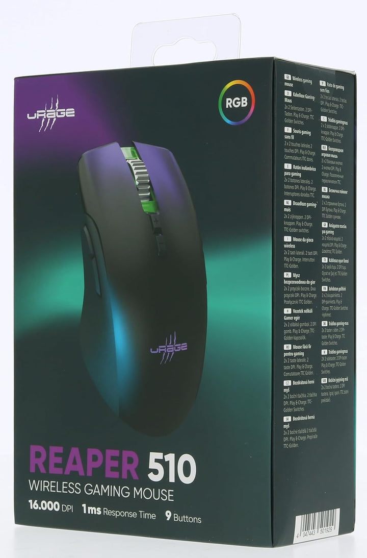 uRage Gaming-Maus Reaper 510 Wireless, kabellose Maus mit 9 programmierbaren Tasten, bis zu 16.000 D