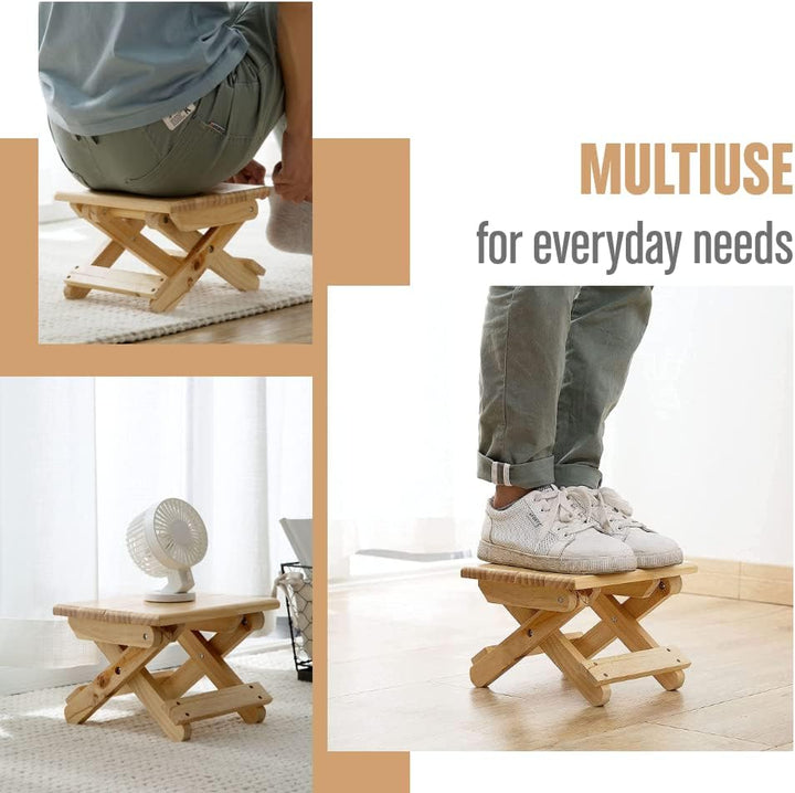 2 Mini Klapphocker aus Holz. Reisesitz, Kinderhocker, Tragbarer Fusshocker für Zuhause, Badezimmer,