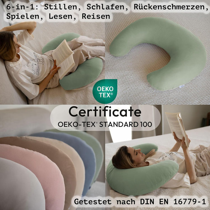 PaLulli® Stillkissen Klein aus 100% Musselin Baumwolle - Mit Abnehmbarem Stillkissenbezug, Atmungsak