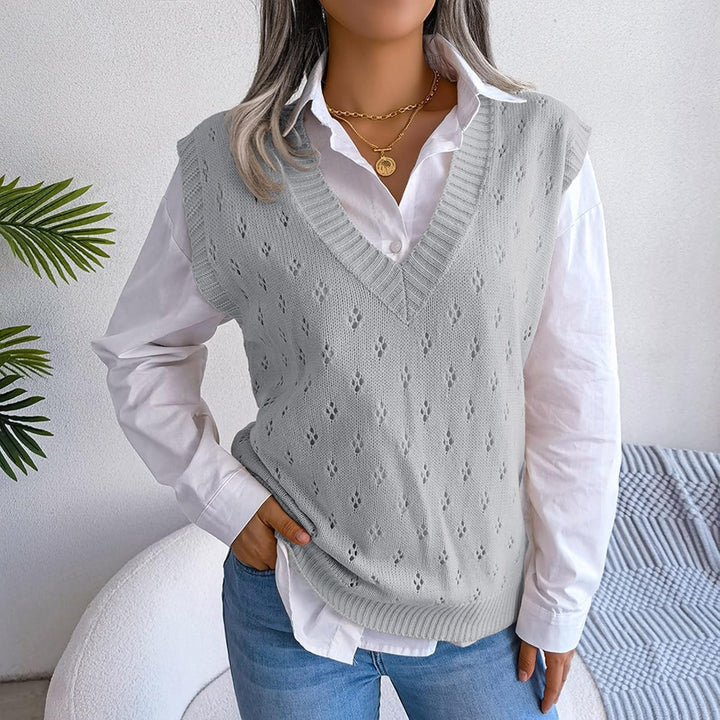 Ärmellose Strickweste für Damen, V-Ausschnitt, College-Pullover, Übergrösse Grau M, Grau M