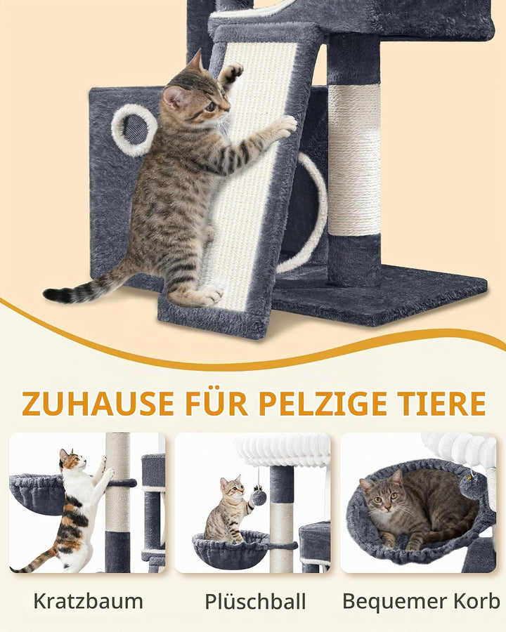 Hzuaneri Kratzbaum, 113 cm Kleiner Katzenbaum, Geräumiges und Stabile, mit Weiche Grosse Plattform,