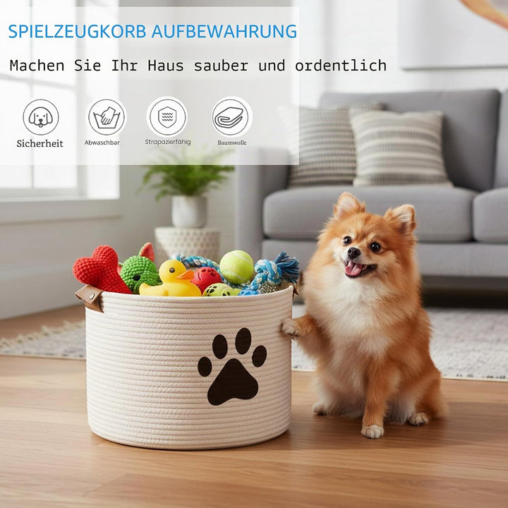 Morezi Hundespielzeug Aufbewahrungskorb，Hunde spielzeugkorb,Aufbewahrungskorb aus Baumwollseil, idea