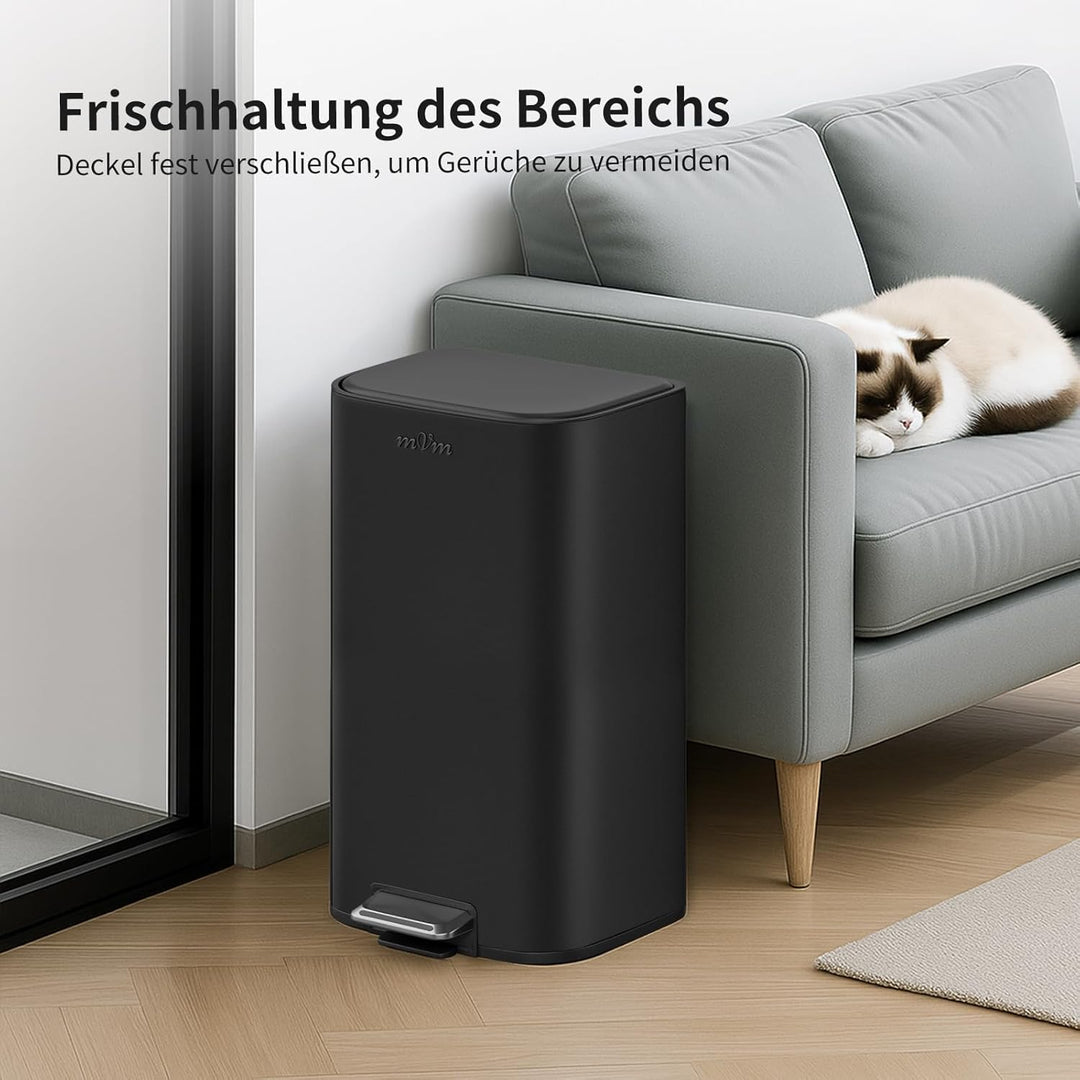 mVm Mülleimer Küche,40 Liter Abfalleimer mit Pedal,Treteimer mit Inneneimer aus Kunststoff,Tretmülle
