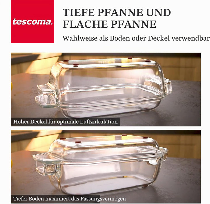 Tescoma GrandChef Rechteckbräter mit Deckel, Glas, 40 x 26 cm, 40 x 26 cm