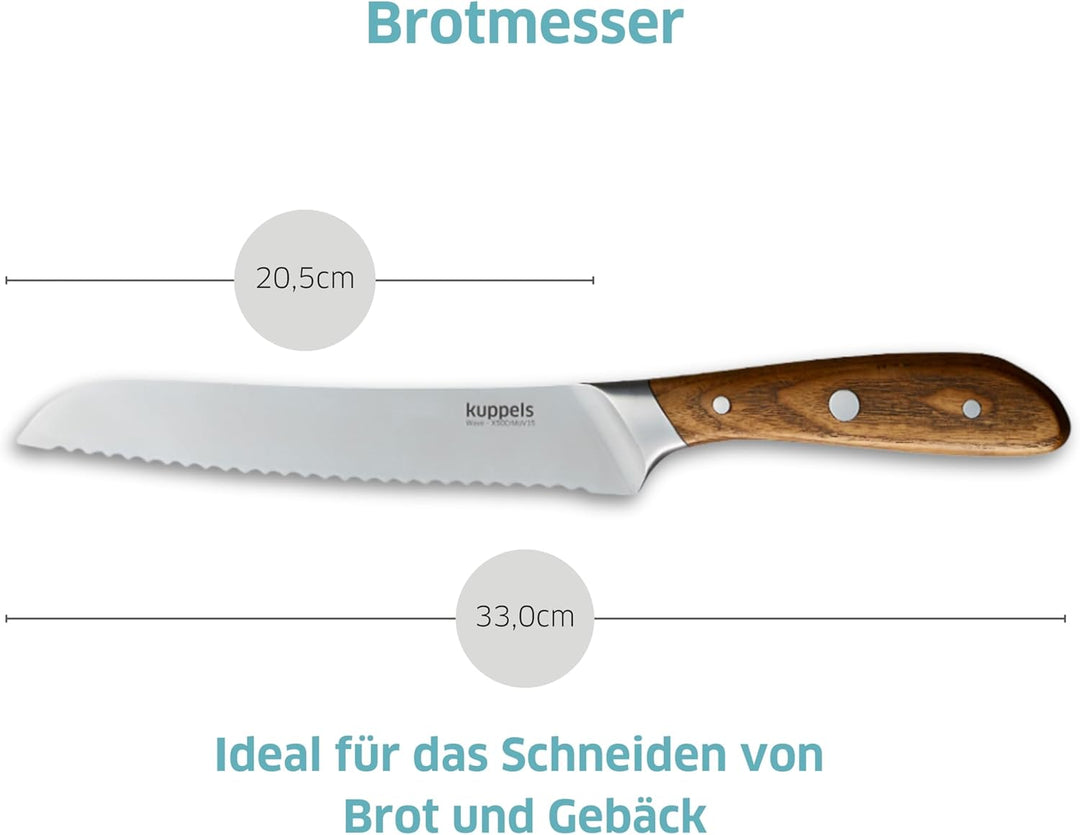 Kuppels WAVE Brotmesser | extra scharf &amp; schnitthaltig | 20,5 cm Klinge | Klingenstahl rostfrei &amp; po