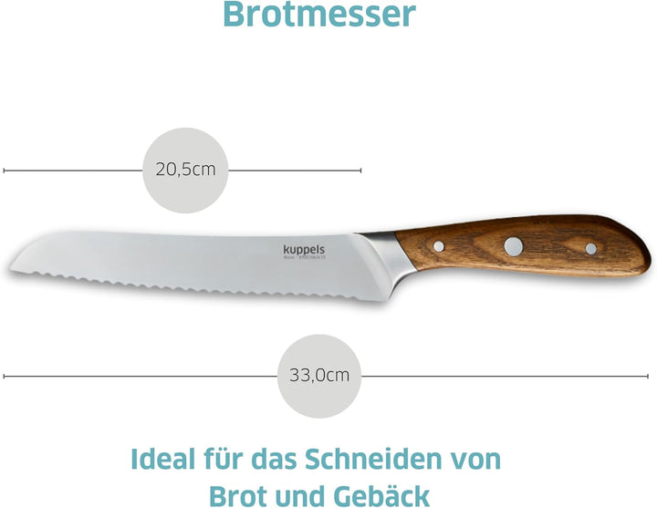 Kuppels WAVE Brotmesser | extra scharf &amp; schnitthaltig | 20,5 cm Klinge | Klingenstahl rostfrei &amp; po