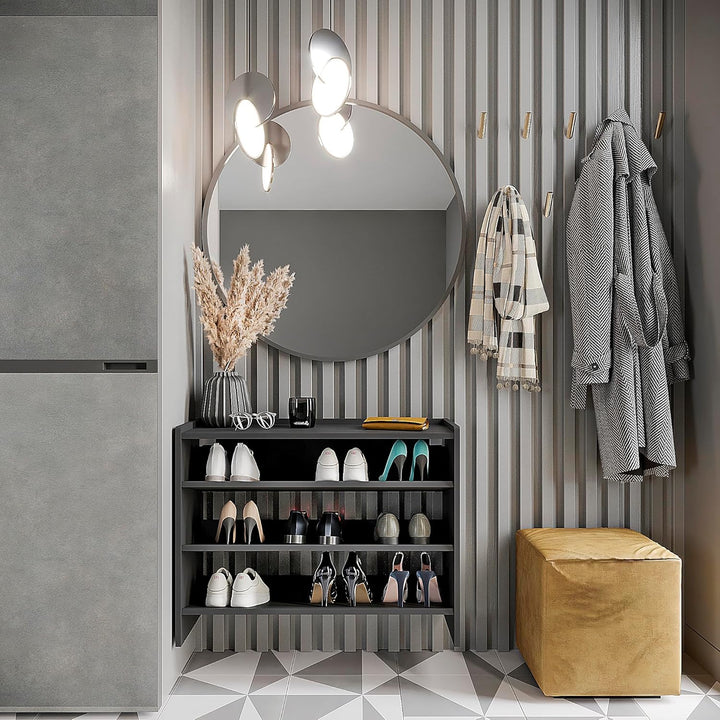 KOMTO Schuhregal Schmal - Schuhablage Flur mit 3 Ebenen Offener Schuhschrank Schuh Organizer Platzsp