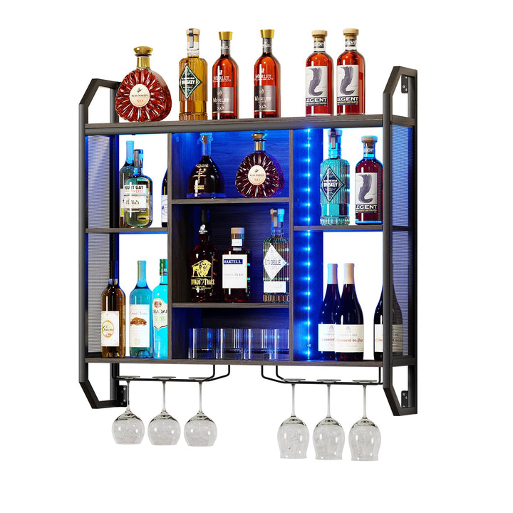 Weinregal Wand Mit LED-Licht 90*90CM Weinregal Zur Wandmontage Aus Eisen+MDF Flaschenregal Wand Wein