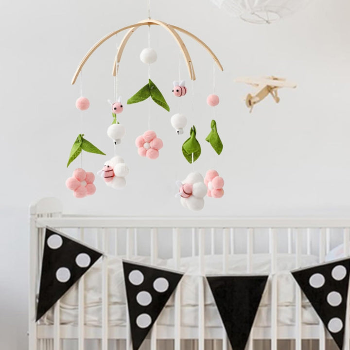 Herfair Mobile Baby Windspiele mit Filzbällen - Frische Blumen und Bienen, Kinderzimmer Hängende Bet