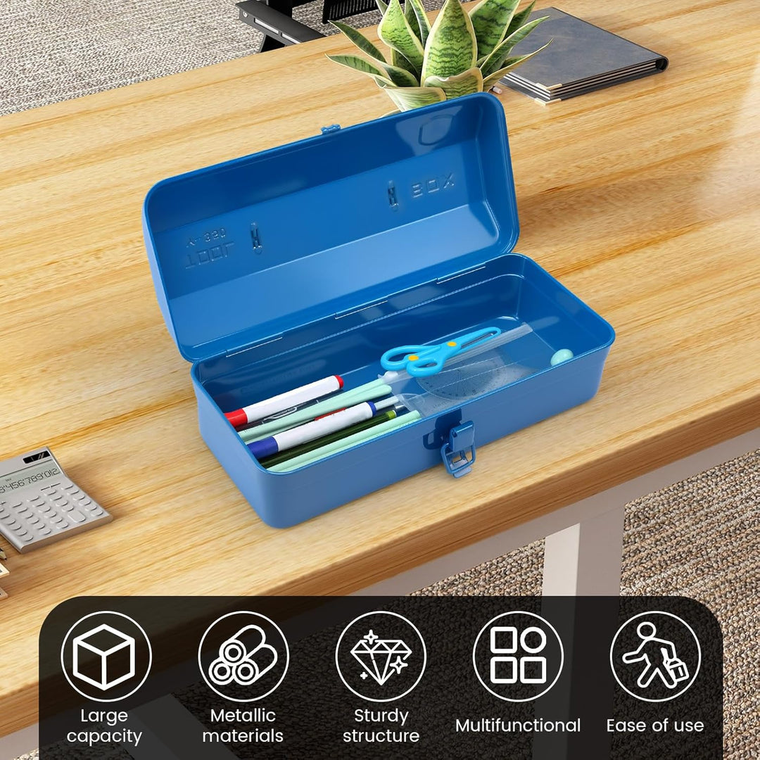 Werkzeugkoffer leer Gross Werkzeugbox 37×16×12cm Robust Langlebig Metall Werkzeugkasten mit Tragegri