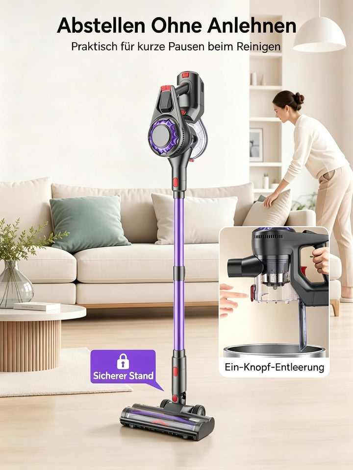 Akku Staubsauger Kabellos 45kPa 50Mins 480W für Böden Teppiche Tierhaare | Selbststehender Akkustaub