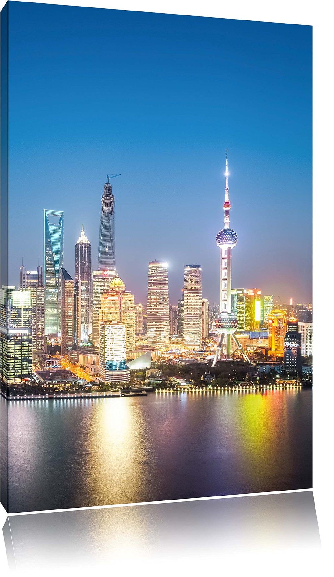 Shanghai Skyline, Format: 100x70 auf Leinwand, XXL riesige Bilder fertig gerahmt mit Keilrahmen, Kun