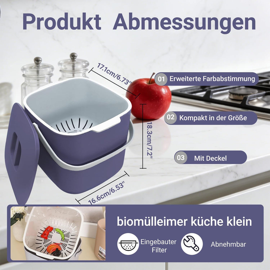 4L Biomülleimer Küche Klein,Komposteimer Küche mit Sieb,Biomüll Behälter mit Deckel,Geruchsdicht Bio
