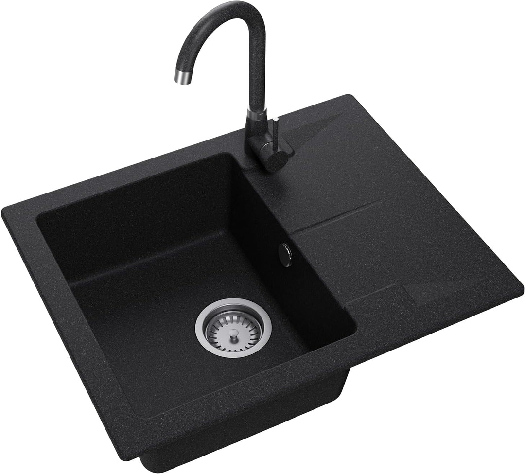 GRANMASTER Caro Granitspüle 1 Becken mit Armatur und Siphon - Spülbecken Arbeitsplatte Küche Waschbe