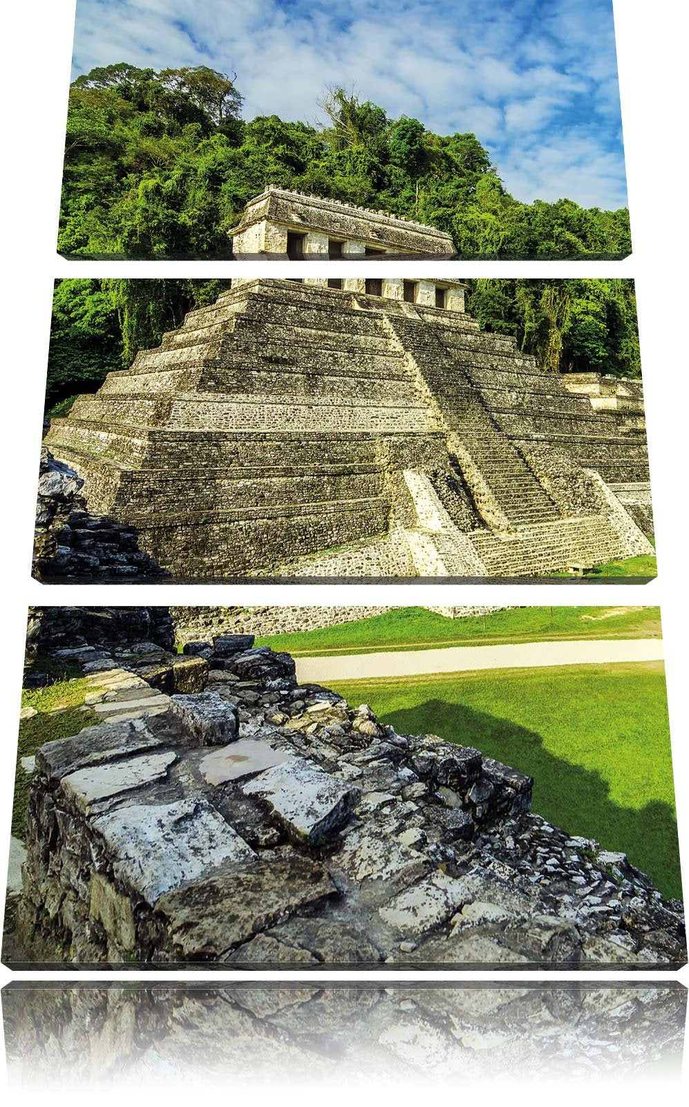 Pixxprint Maya Pyramiden aus Palenque als Leinwandbild/Grösse: 3 Teilig (120x80) cm/Wandbild/Kunstdr