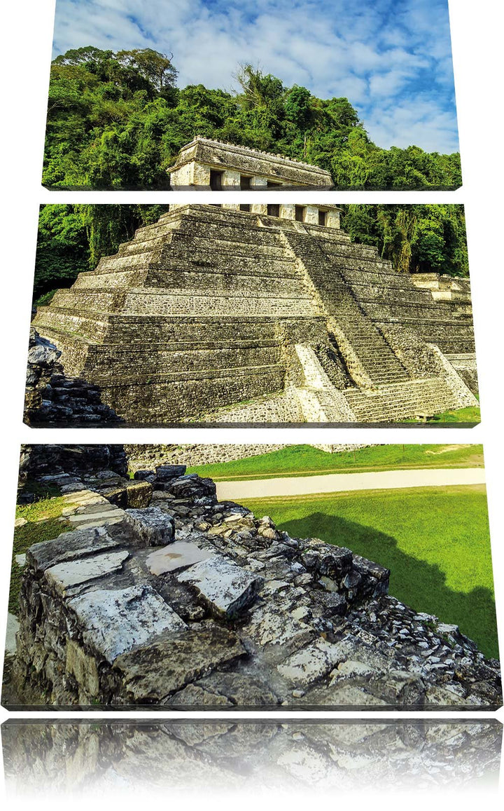 Pixxprint Maya Pyramiden aus Palenque als Leinwandbild/Grösse: 3 Teilig (120x80) cm/Wandbild/Kunstdr