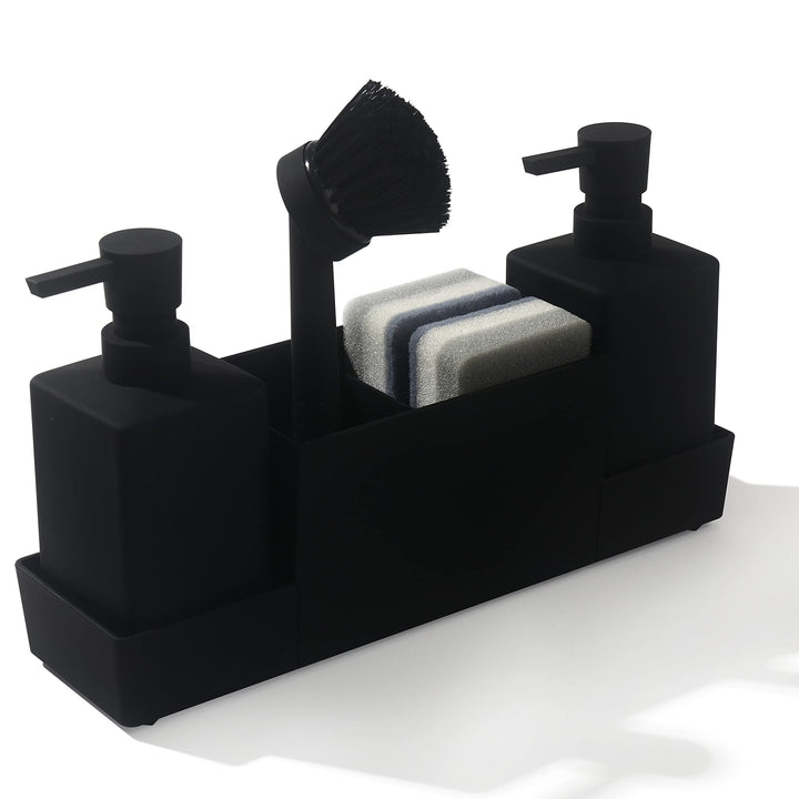Küchenseifenspender mit Schwammhalter Set für Spülbecken Caddy, Handseife und Spülseifenspender mit