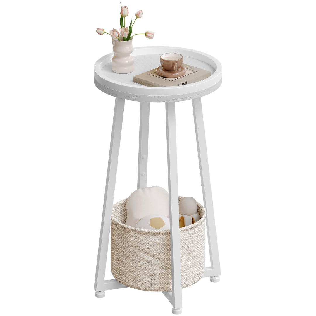 HOOBRO Beistelltisch rund, Kleiner Nachttisch, Sofatisch modern, Couchtisch mit erhöhtem Rand und be