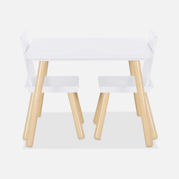 sweeek - Quadratischer Kindertisch mit 2 Stühlen, Beine aus Kiefernholz - Judith Weiss, Weiss
