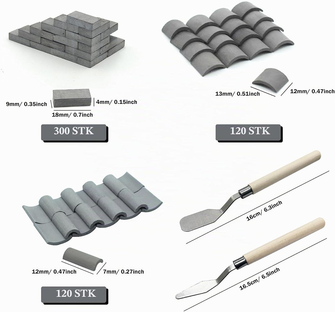 Woohome 542 Stück Mini Grau Scale Ziegel Dachbauten, Miniatur Dachziegel für DIY Puppenhaus Ziegel D
