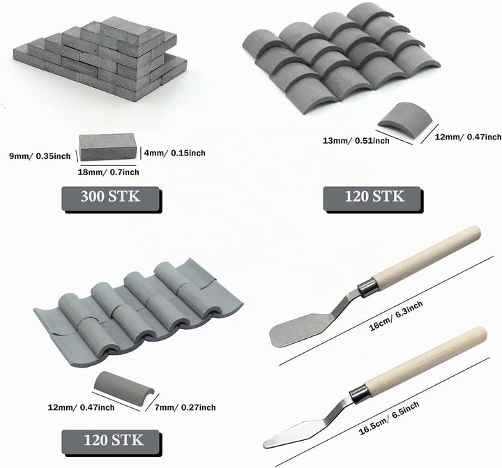 Woohome 542 Stück Mini Grau Scale Ziegel Dachbauten, Miniatur Dachziegel für DIY Puppenhaus Ziegel D