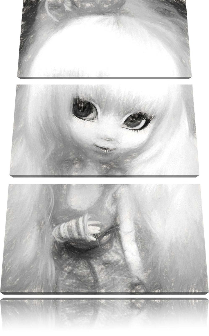 Pullip-Püppchen im 70er-Jahre-Stil NewArt 3-Teiler Leinwandbild 120x80 Bild auf Leinwand, XXL riesig