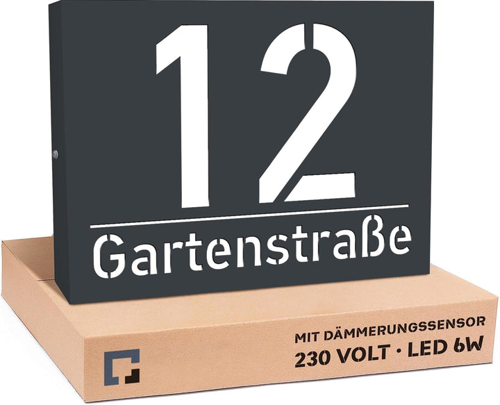 40x30cm Personalisieren Sie Ihre Modern Hausnummer Beleuchtet LED, 230V mit Dämmerungssensor, Hausnu