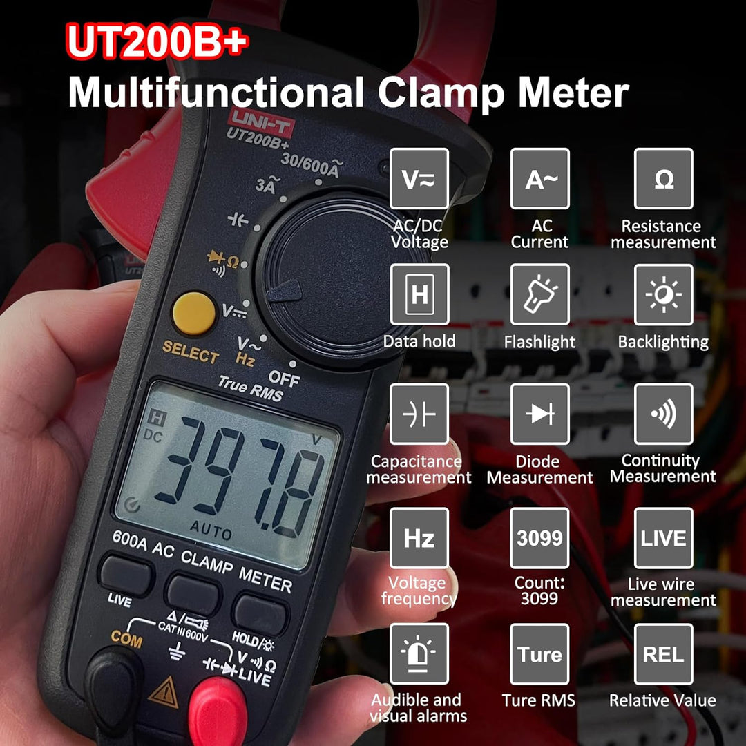 Strommesszange, UNI-T UT200B+ Stromzange AC Strom True RMS Strommessgerät Auto Ranging mit LIVE-Drah