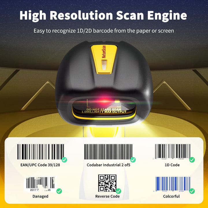 NetumScan Drahtloser Bluetooth 1D/2D Neue Basis Barcode-Scanner in Industriequalität, 2600 mAh Akku
