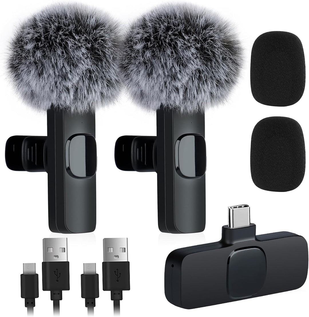 Lavalier Mikrofon Ansteckmikrofon mit Geräuschunterdrückung für Android/USB C Handy/Laptop, Wireless