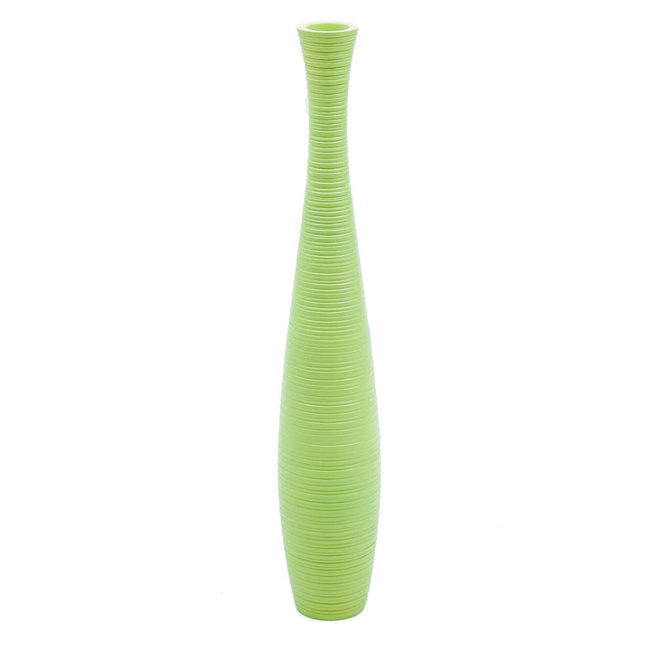 Leewadee Grosse Bodenvase für Dekozweige hohe Standvase Design Holzvase, Holz, 70 cm, Grün 70 cm Grü