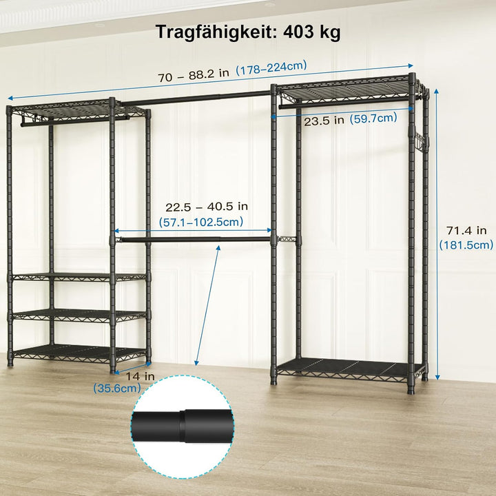 Ulif E1 Schwerlast Kleiderständer, freistehender Kleiderschrank aus Metall mit ausziehbarer Kleiders