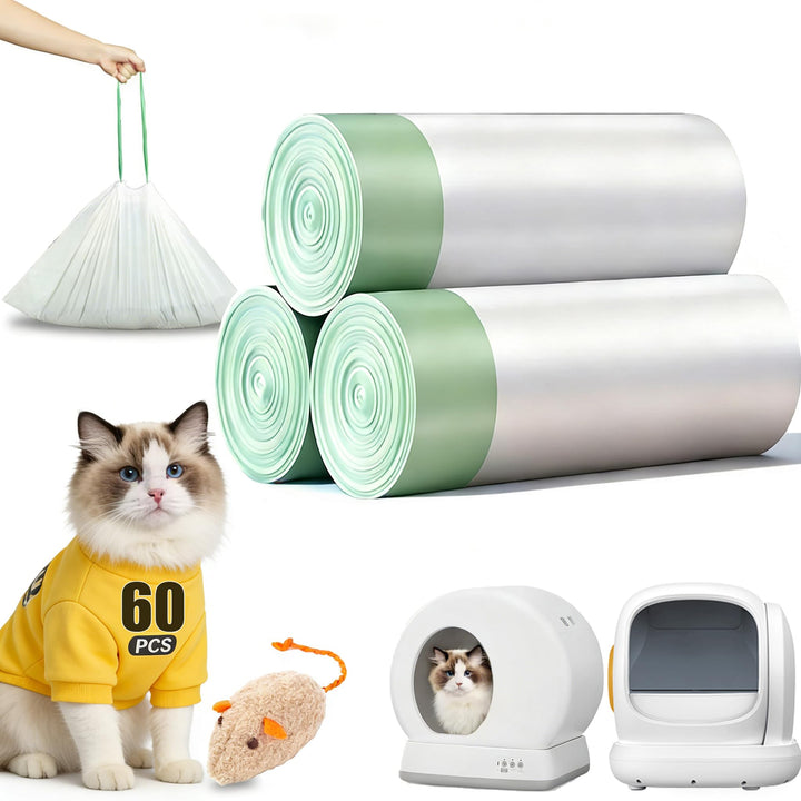 Selbstreinigende Müllbeutel für Katzentoiletten, 60 Stück, passend für MW-SC01/SC02/SC09/LR01/LR02,