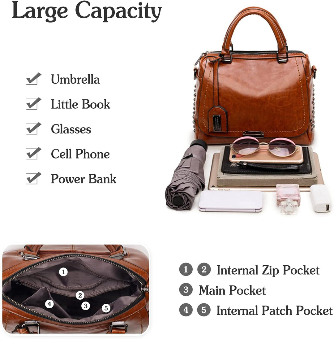 PORRASSO Retro Handtasche Damen Umhängetaschen Frauen Schultertaschen PU-Leder Henkeltasche für Arbe