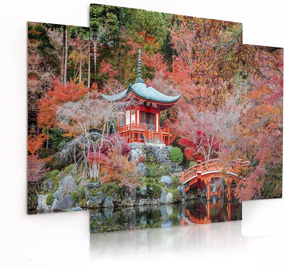 Feeby Frames, Leinwandbild Bilder Wand Bild - 5 Teile - Wandbilder Kunstdruck (JAPANISCHER GARTEN, R