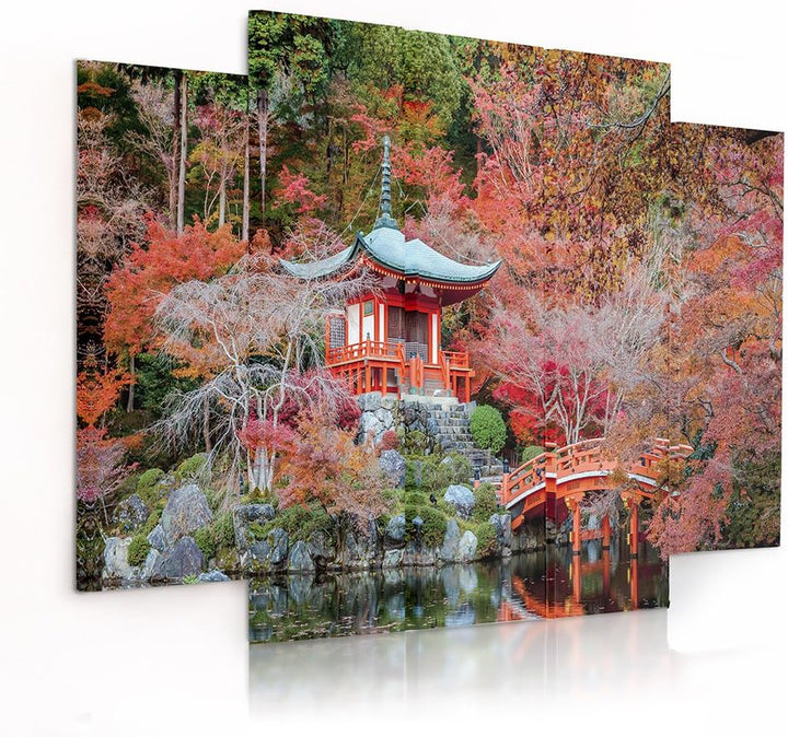 Feeby Frames, Leinwandbild Bilder Wand Bild - 5 Teile - Wandbilder Kunstdruck (JAPANISCHER GARTEN, R