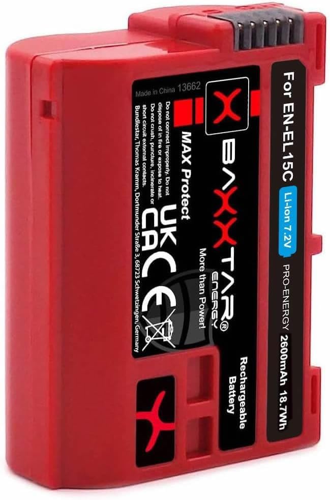Baxxtar MaxProtect EN-EL15c Kamera-Akku (2400mAh) mit aktivem NTC-Sensor und V1 Gehäuse - auch für Z