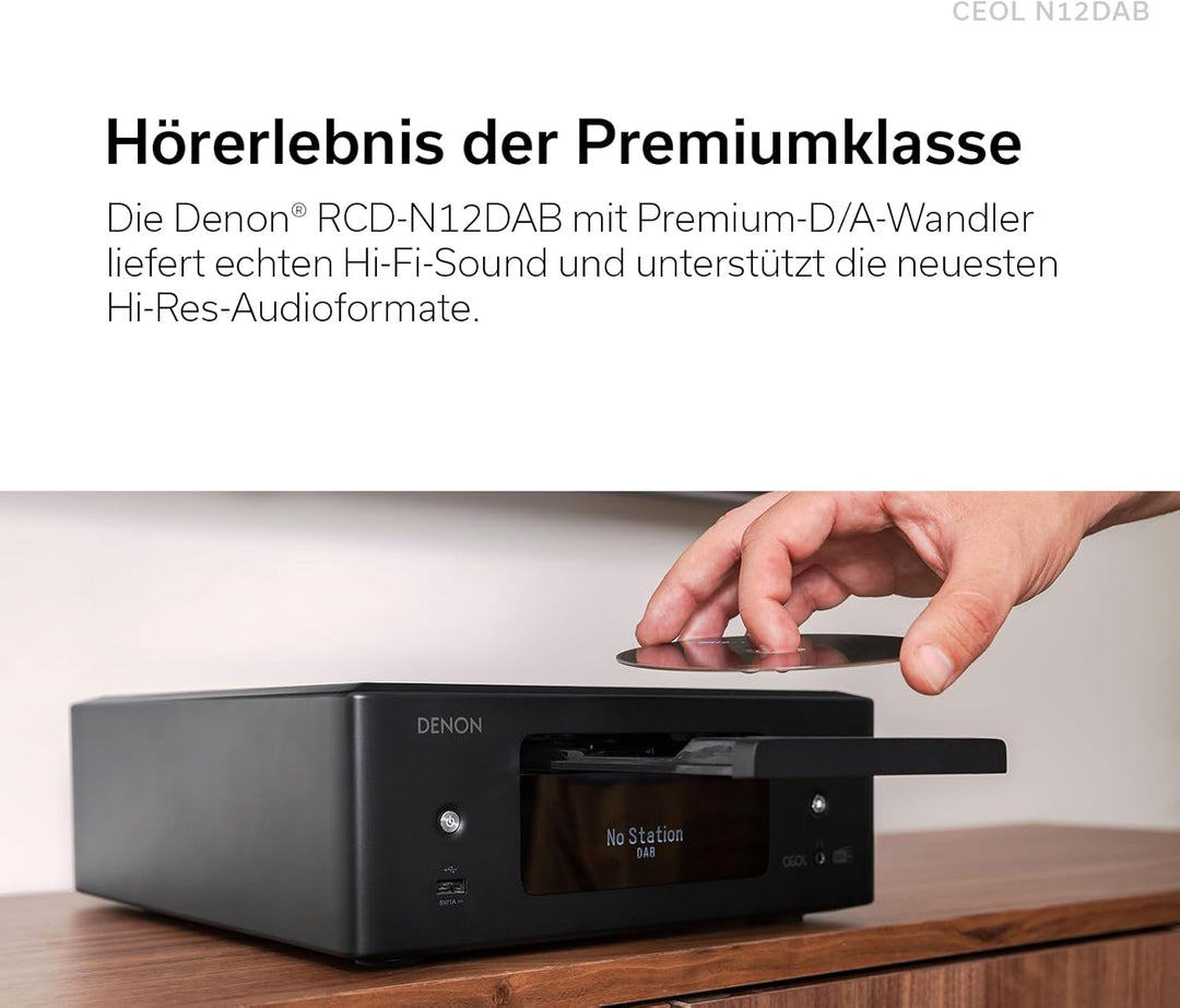 Denon CEOL N-12DAB Kompaktanlage, HiFi Verstärker mit Lautsprechern, CD-Player, Musikstreaming, HEOS