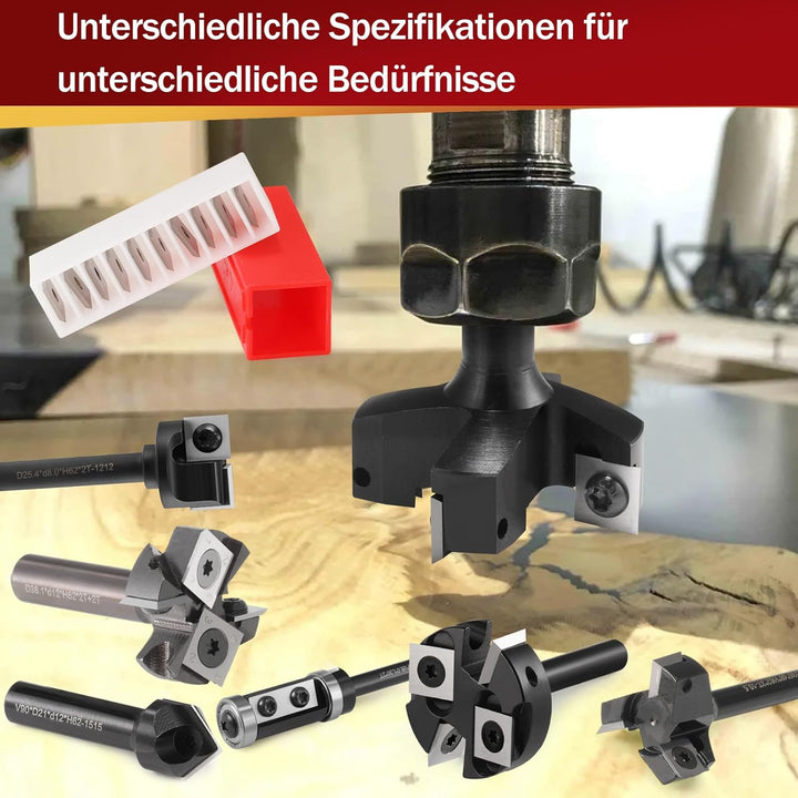 Trvoxviq Planfräser 12mm schaft 4 Flöten mit 10 austauschbaren Hartmetallmessern(12x12x1.5mm), Durch