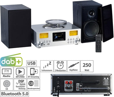 VR-Radio Kompaktanlagen: Micro-Stereoanlage: Webradio, DAB+, CD, Bluetooth, App, 300 W, Silber (DAB