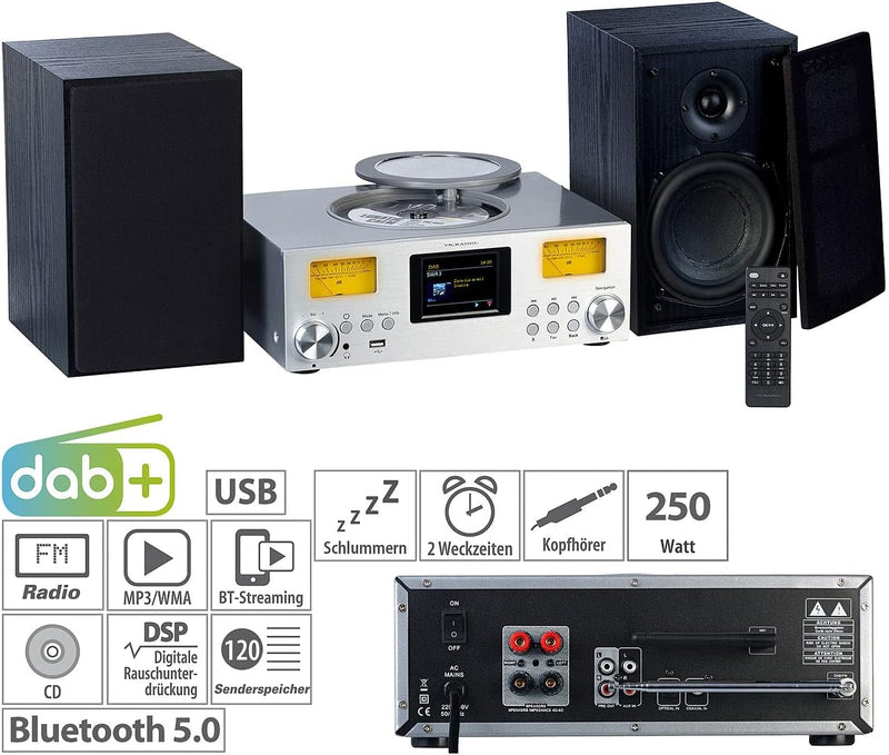 VR-Radio Kompaktanlagen: Micro-Stereoanlage: Webradio, DAB+, CD, Bluetooth, App, 300 W, Silber (DAB