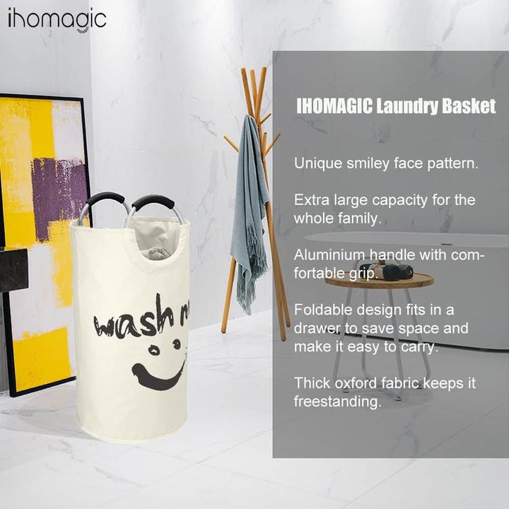 IHOMAGIC 91L Faltbar Wäschesammler Wäschetonne Stoff Wäschesack mit Griffe Dekorativer Wäschekorb mi