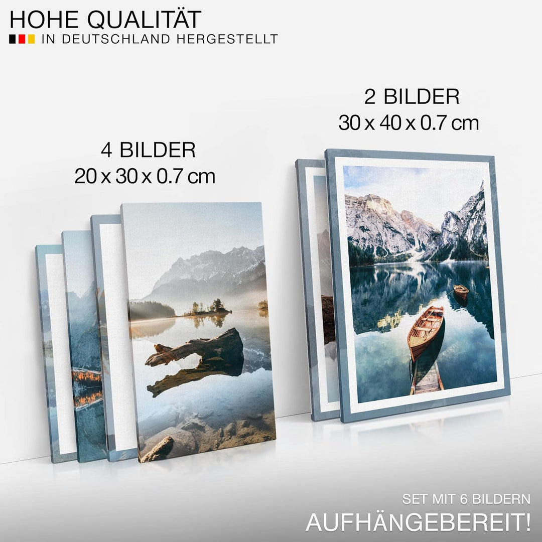Novart Wandbilder Set Berge und See Natur - KEIN EXTRA RAHMEN BENÖTIGT - Modern Deko - Wohnzimmer Sc