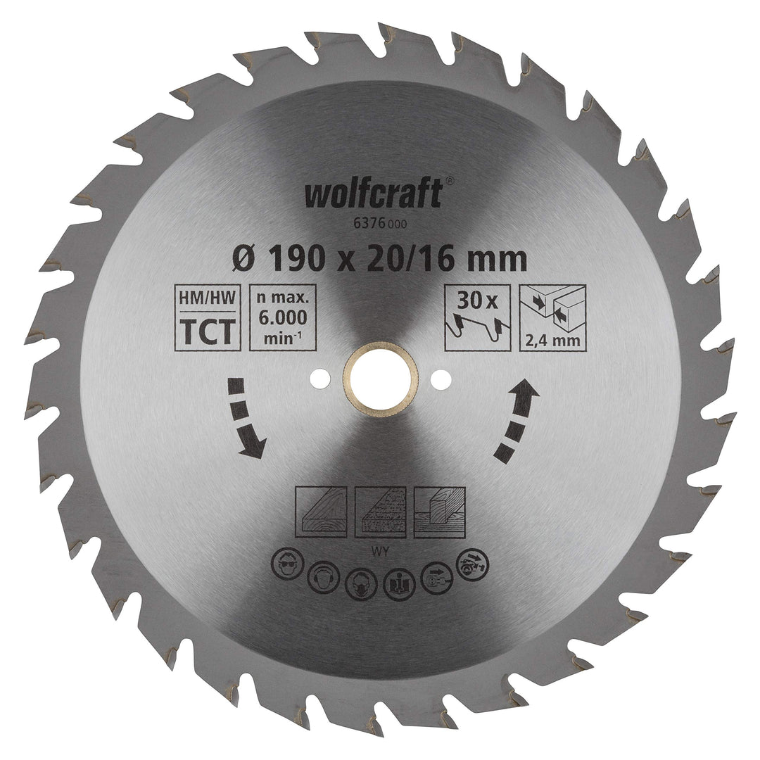 wolfcraft 6376000 | Handkreissägeblatt HM | Serie grün | 30 Zähne | ø190mm 190 X 20, 190 X 20