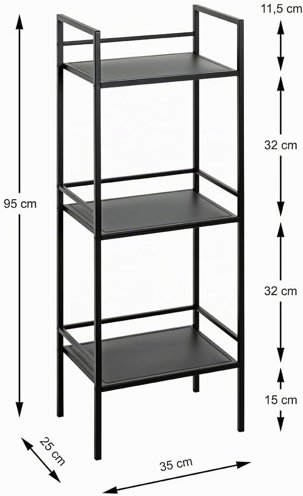 HAKU Möbel Regal, schwarz, Metall - Masse: B 35 x H 95 x T 25 cm, Style: Modern Schwarz B 35 x H 95