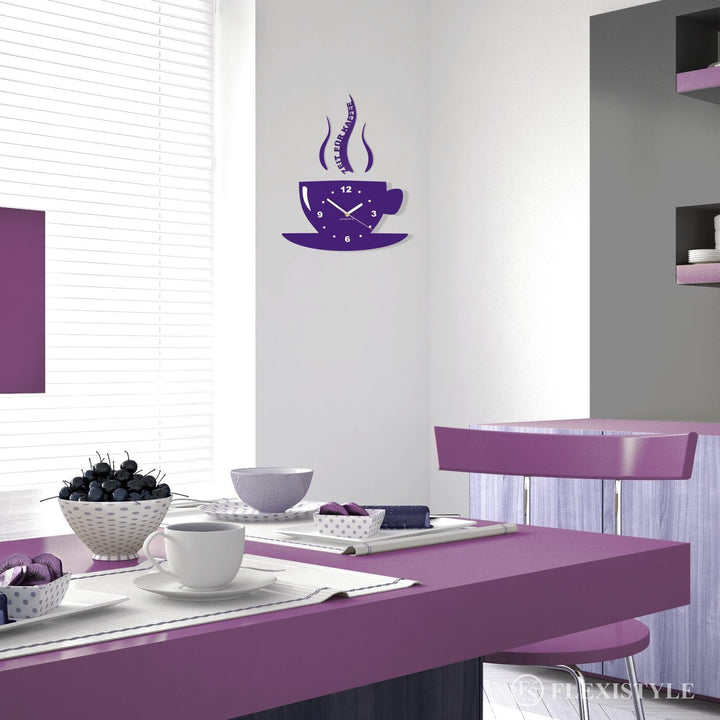 FLEXISTYLE Tasse Zeit für Kaffee Moderne Küche Wanduhr, 3D römisch, wanduhr deko (Violett (blaubeere