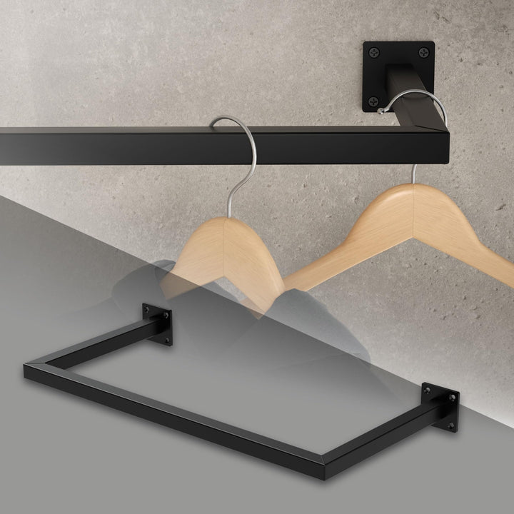 ML-Design Kleiderstange Rechteck für die Wand, T30cm x B60cm, Schwarz, aus Stahl, rostfrei, Garderob