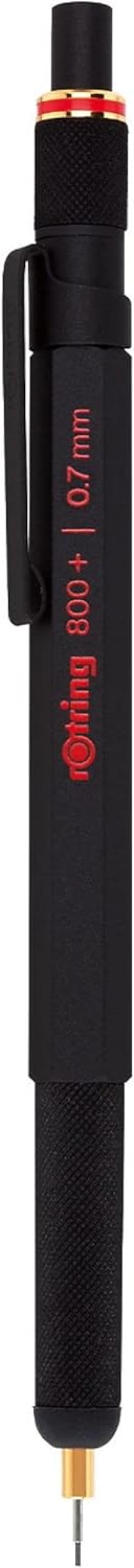 rOtring 800+ Druckbleistift mit Stylus für Touchscreen | 0,7 mm | schwarzer Schaft Mattschwarz 0,7 m